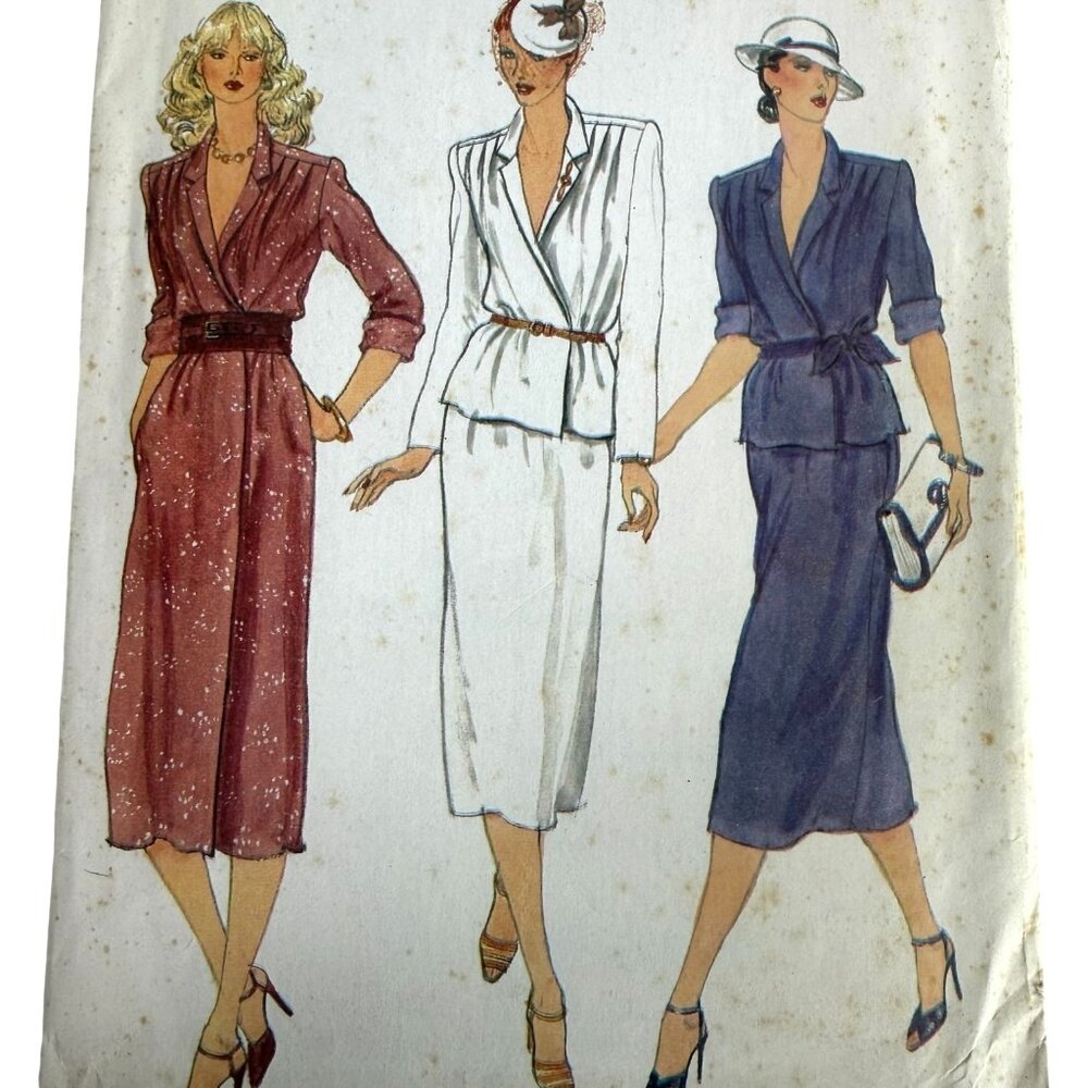 Vogue Sewing‎ Pattern 7331 Misses Wrap Dress Top & Skirt Size 12 Vintage 80s MCM